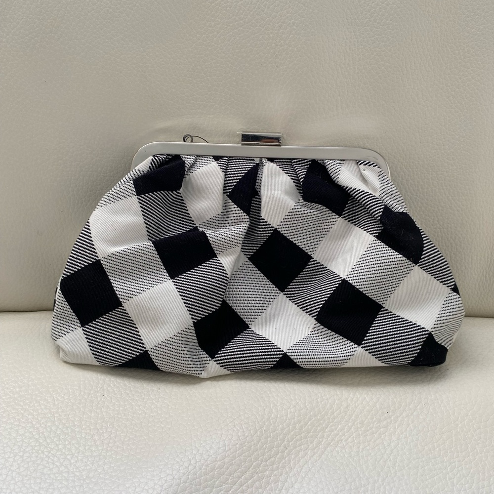 WHBM black/white gingham clutch